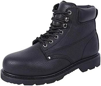 BOIWANMA Steel Toe Work Boots, Non Slip Boots with Embossed & Tumbled Full-Grain Leather and Oil-Resistant Rubber Sole, Indestructible for Men & Women Black