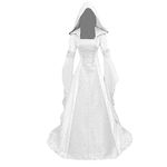 Kahbin Women Hooded Gothic Dress Medieval Corset Renaissance Dress Victorian Dress Halloween Costume, White, Large