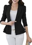 GRASWE Women’s Button Blazers Casual Fall Office Blazers with Padded Shoulder Black L