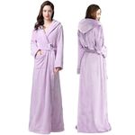 Oksun Womens Long Dressing Gown Robe Full Length Ladies Fluffy Plus Size Fleece Hooded Winter warm Bathrobe (Purple,L)