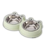 Foodie Puppies 2-in-1 Food and Water Bowl for Puppies, Cats & Kittens - (Frog Bowl Large, Green) 400ml Each | Non-Slip, Non-Toxic Pet Feeding Plastic Frog Face Shaped Double Bowl Food & Water Feeder