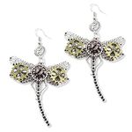DAMLENG Steampunk Vintage Clockwork Earrings Unique Handmade Retro Clock Gear Earrings Antique Mix-tone Drop Earrings for Women Men (Vintage Silver dragonfly-11), Metal, n/p