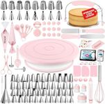 RFAQK 165PCs Cake Decorating Kit, Baking Supplies Tools - Includes Cake Stand Turntable, 64 Icing Piping Tips Set, 2 Frosting Spatulas, 3 Scrapers, 55+2 Pastry Bags, Complete Video Course, Booklet