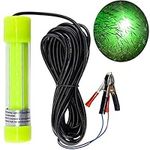 Underwater Fishing Light Super Bright Lure Bait Finder Night Fishing Light 20W LED Lamp 12V-24V with Battery Clip for Shrimp, Prawns, Squid and Fish (Green)