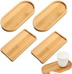 Rebanky 4 Pcs Bamboo Tray Rectangular Oval Wooden Tray Small Solid Bamboo Tea Serving Tray Bamboo Plant Saucer Flower Plant Succulent Tray for Coaster,Tea,Coffee,Cake,Snack