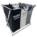 Large Laundry Basket Bags Foldable,3-Section Laundry Hamper Portable Dirty Clothes Bag Sorter with Handle,Large Capacity Fabric Washing Storage Baskets for Bathroom Bedroom Home