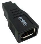 AKORD FireWire 400 to 800 6 Pin Female Port to 9 Pin Male FW 800 Connector Adapter - Black