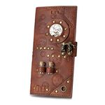 Valentoria Handmade Vintage Steampunk Gear Womens RFID Blocking Long Wallet Genuine Leather Card Holder Purse Handbag Clutch Cell Phone Purse Bag Holster Gift for Women Men (B)