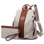 MKP COLLECTION Women Fashion Backpack Purse Multi Pockets Anti-Theft Rucksack Travel Shoulder Bag Handbag Set 2pcs, 0-beige, 11.8"L x 5.5"W x 14"H, Lightweight Women Backpack