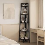 Mafalion Corner Shelf Bamboo 5-Tier Corner Bookshelf Freestanding Shelf Unit Ladder Bookshelf for Living Room, Bedroom, Industrial Black Style