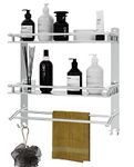 GLOTON Stainless Steel Double Layer with Towel Rod Multipurpose Bathroom Shower Shelf Bathroom Organizer Wall Mount Bath Kitchen Bathroom Accessories Rack Shelf