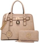 Dasein Women Handbags Top Handle Satchel Purse Shoulder Bag Hobo Bag Work Bag Set 2pcs (Croco Beige)