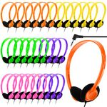 Yunsailing 30 Pack Class Set Headphones for Kids Students School Earphones On Ear Bulk Classroom Headsets Adjustable with 3.5 mm Jack for Children Boys Girls Adults(Light Color)