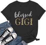 Blessed Gigi Shirts for Women Cute Leopard Print Graphic T-Shirt Funny Tees Tops, Grey, X-Large