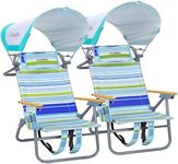 2 Pack Backpack Beach Chairs with Canopy Headrest Cooler Bag Cup Holder Towel Bar 5-Position Recline Wooden Armrests Aluminum Frame Folding Beach Chair for Adults Camping Supports 400 lbs