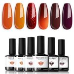 Modelones Gel Nail Polish Set, 6 Colors Fall Gel Polish Brown Glitter Red Orange Pumpkin Nail Polish Color Changing Gel Nail Polish Kit Soak Off Nail Art Manicure DIY Salon for Women