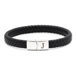 HAYOUWAY Mens Leather Bracelet with Initials Letter A-Z Bracelets for Women, Adjustable Braided Leather Bracelet with Stainless Steel Magnetic Clasp Black Leather Bracelet Jewelry Gifts for Men Boys