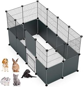 LANGXUN DIY Small Animal Playpen, Pet Playpen for Small Dogs with Door, Rabbit Cage, Guinea Pig Cages, Puppy Playpen, Kitten Playpen | Indoor Outdoor Yard Fence, 12 Metal Panels +12 Plastic Panels