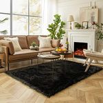 Ashler Ultra Soft Faux Sheepskin Fur Rug Black Fluffy Area Rug Shag Rug Carpets for Bedroom Living Room, 5X 7 Feet