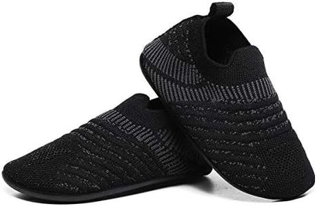 ditont Toddler Boys Girls Indoor House Slippers Lightweight Kids Baby Non-Slip First Walking Home Socks Shoes, Black20003, 10-11 Little Kid