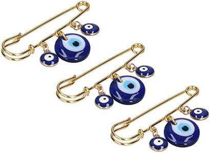 Evil Eye Stroller Pin for Baby Brooch Alloy, Glass Beads 3Pcs Clothing Pins 3 Blue Eye Pendants Golden Pin Exquisite Multifunctional Safety Pins for Clothes Bag Scarf Decoration
