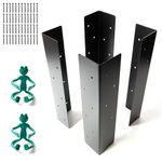 Sherfire Set of 4 Raised Garden Bed Corner Brackets - 15 x 3 x 3 in, for 20-24 in Bed - Matte Black Finish, Rustproof Steel, Matching Screws - Complete with 2 Wire Frog Plant Ties