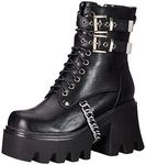 LAMODA Women's Hostage Platform Ankle Boot, Black PU, Lace-Up Chunky Ladies Combat Boots with Size Zipper, Mid Calf Chelsea Boots, Buckle & Chain UK 6