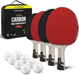 PRO SPIN Table Tennis Bats - Carbon Fibre Table Tennis Racket - Superior Control & Spin - Professional Quality Ping Pong Bat - Table Tennis Set with Bats and Balls (Red, 4-Pack)