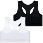 2 Pieces Sports Bra for Girls Underwear Sports Training Bra Seamless Sports Bras for Teenage Girls 9-14 Years Black, White