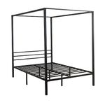 Home Source Sierra 5ft King Size Bed Frame 4 Poster with Sleek Canopy Metal Slatted Bedroom Furniture Grand Design, Black