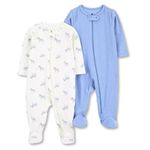 TuddyBuddy 100% Cotton Multi Color Romper Sleepsuit/Romper/Jumpsuit for Baby Boy & Baby Girl (0-1 Months-Newborn, Pack of 2 - Blue Rib & White Zebra Rib)