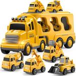 5-in-1 Construction Truck for 3-9 Year Old Boys and Girls - Friction Power Vehicle Car for Toddlers 1-3, Carrier for Kids 3-5 - Christmas and Birthday Gifts