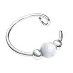 Sterling Silver CLIP ON Tiny Nose Hoop Ring - Beautiful White Opal 20g HYPOALLERGENIC Nose Cuff Thin Non Piercing - 925Silver Nose Ring 20 GAUGE - Simple WHITE Opal Silver Beads Faux Nose Piercing - 8mm Diameter 0.3 Inches Nose Cuffs - Fake Body Jewelry HANDMADE Nose Rings for Women Men Teens