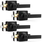 GOBEKOR 4 Pack Black Door Handles Indoor Privacy Door Levers Black Door Knobs Interior Door Handle with Lock Keyless (with Thumb Turn Button) Square Interior Door Handles