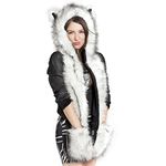 Women 3 in 1 Animal Hoodie Faux Fur Cosplay Hat Fluffy Plush Hood Scarf Glove