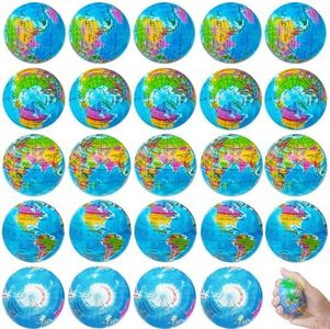 Dshengoo 24 Pcs Globe Squeeze Balls,Earth Stress Relief Balls,Foam Squeeze Balls for Kids Finger Exercise,Party Favors,School,Classroom,2.5 inch
