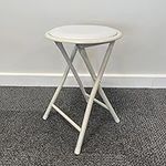 SuperGift.com Round Compact Padded Folding Stool Chair For Breakfast, Office Stool, Folding Kitchen Stool, Desk Stool, Foldable Bar Stools (White)