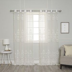 Best Home Fashion Sheer Agatha Curtains - Stainless Steel Nickel Grommet Top - Cream - 52" W x 84" L - (Set of 2 Panels)
