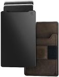 Groove Life Groove Magnetic Thumb Swipe Magsafe Wallet Gun Metal/Brown Leather Go Mens Minimalist Aluminum Credit Card Holder with RFID Blocking, Genuine Leather Attachment, Lifetime Coverage