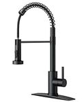 FORIOUS Black Kitchen Faucet with Pull Down Sprayer, Commercial Spring Kitchen Sink Faucet with Pull Out Sprayer, Single Handle Kitchen faucets with Deck Plate, Matte Black