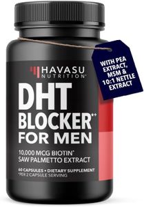 DHT Blocker for Men with Biotin 10000mcg, Saw Palmetto Extract & MSM - Supports Normal Healthy Hair Growth - With Pea Extract & Stinging Nettle - Vegan, Non-GMO, Gluten Free - 30 Servings