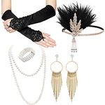 VEGCOO 1920s Flapper Great Gatsby Accessories Set with Vintage Headband Long Gloves Bracelet Necklace Earrings(Gold)