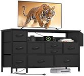 YITAHOME TV Stand with Charging Station, Dresser TV Stand for 55'' TV, 9 Drawer Dresser for Bedroom, White Dresser with Side Pockets, Fabric Dresser for Living Room, Entryway(Black)