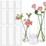 12pcs Glass Cylinder Vases for Centerpieces | 4, 8, 12 Inch Tall Flower Vase for Wedding Decorations, Clear Floating Candle Vases in Bulk, Hurricane Candle Holders for Table, Home Décor