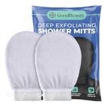 GoodBeauty 2 Pack Shower Exfoliating Gloves Bath Massage Scrubbing, Shower Exfoliating Mitt for Men Women Shower Body Scrub, Unclog Deep Pore Gentle Viscose Fiber (White)