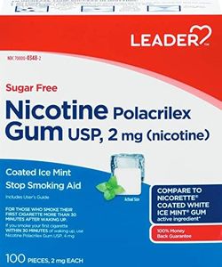 Leader Nicotine Gum Stop Smoking Aid, 2 mg, Nicotine Transdermal System, Ice Mint, Polacrilex Quit Smoking with Behavioral Support Program, Sugar Free, 100 Count