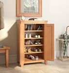 Hallowood Furniture Cotswold Wooden Shoe Storage in Medium Oak, Tall Modern Shoe Cabinet, Shoe Cupboard, Living Room Shoe Rack for 15 Pairs of Shoes, Kitchen Cupboard Organiser