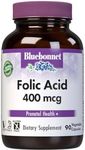 Bluebonnet Folic Acid 400 mcg Vegetable Capsules, 90 Count