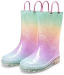 DREAM PAIRS Kids Rain Boots Glitter Boys Girls with Easy-on Handles Sparkly Waterproof Boots Outdoor Playing Rain Boots Unisex-Child,Size 9 Toddler,Rainbow,KKEMRB2501