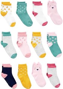 Simple Joys by Carter's Girls' Toddler 12-Pack Sock Crew, Fruit/Stars/Animal, 4-5T